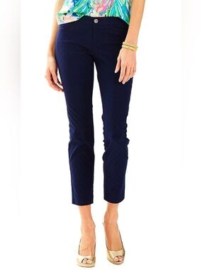 NEW Lilly Pulitzer Kelly Skinny Ankle Pants Size 12 Midnight Navy Jacquard